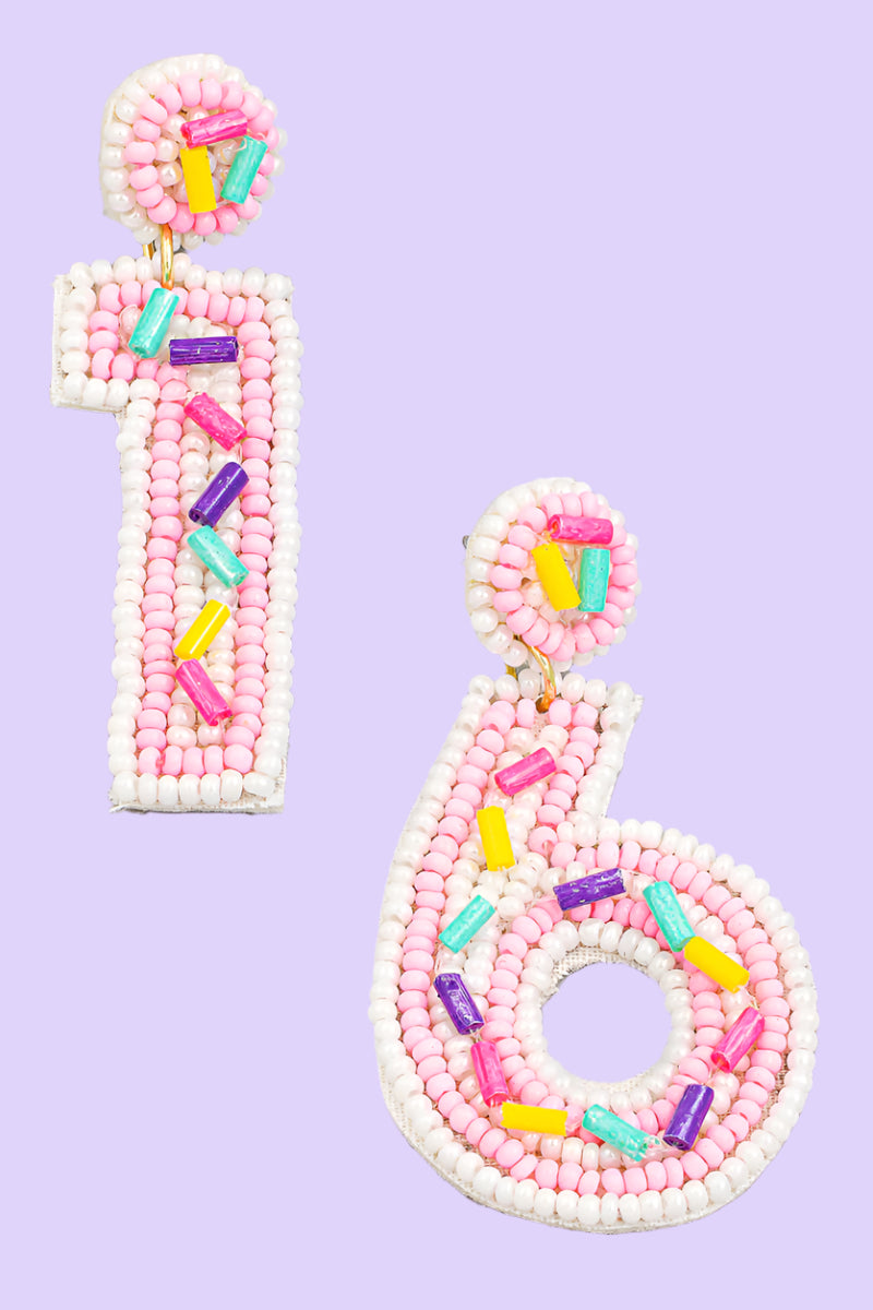 Sweet Sixteen Sprinkle Beaded Birthday Earrings