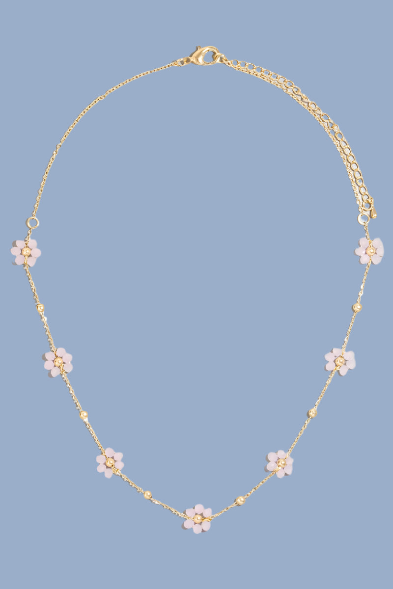 Dainty Daisy Pink Beaded Floral Necklace