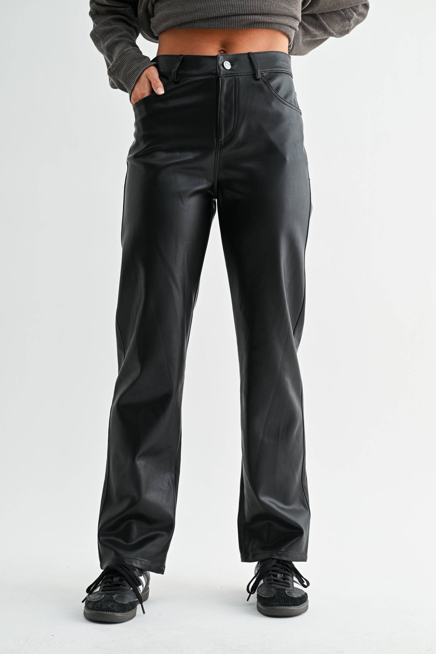 Vegan Leather Straight Leg Pants