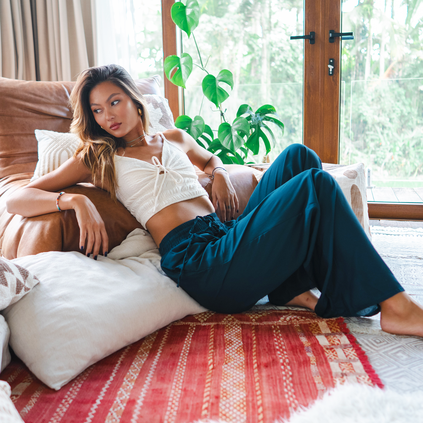 Wide Leg Drawstring Pants | Deep Teal