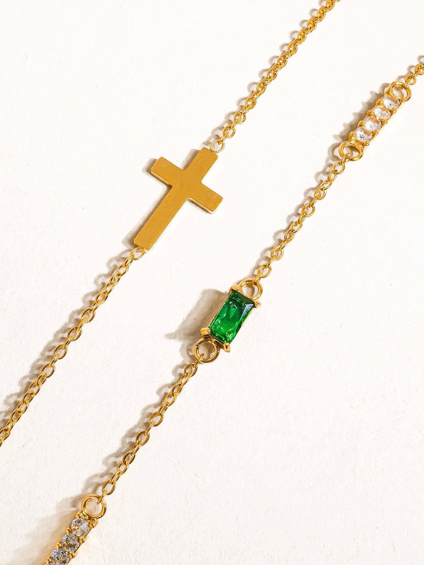 Esther Layered Cross Bracelet | Green