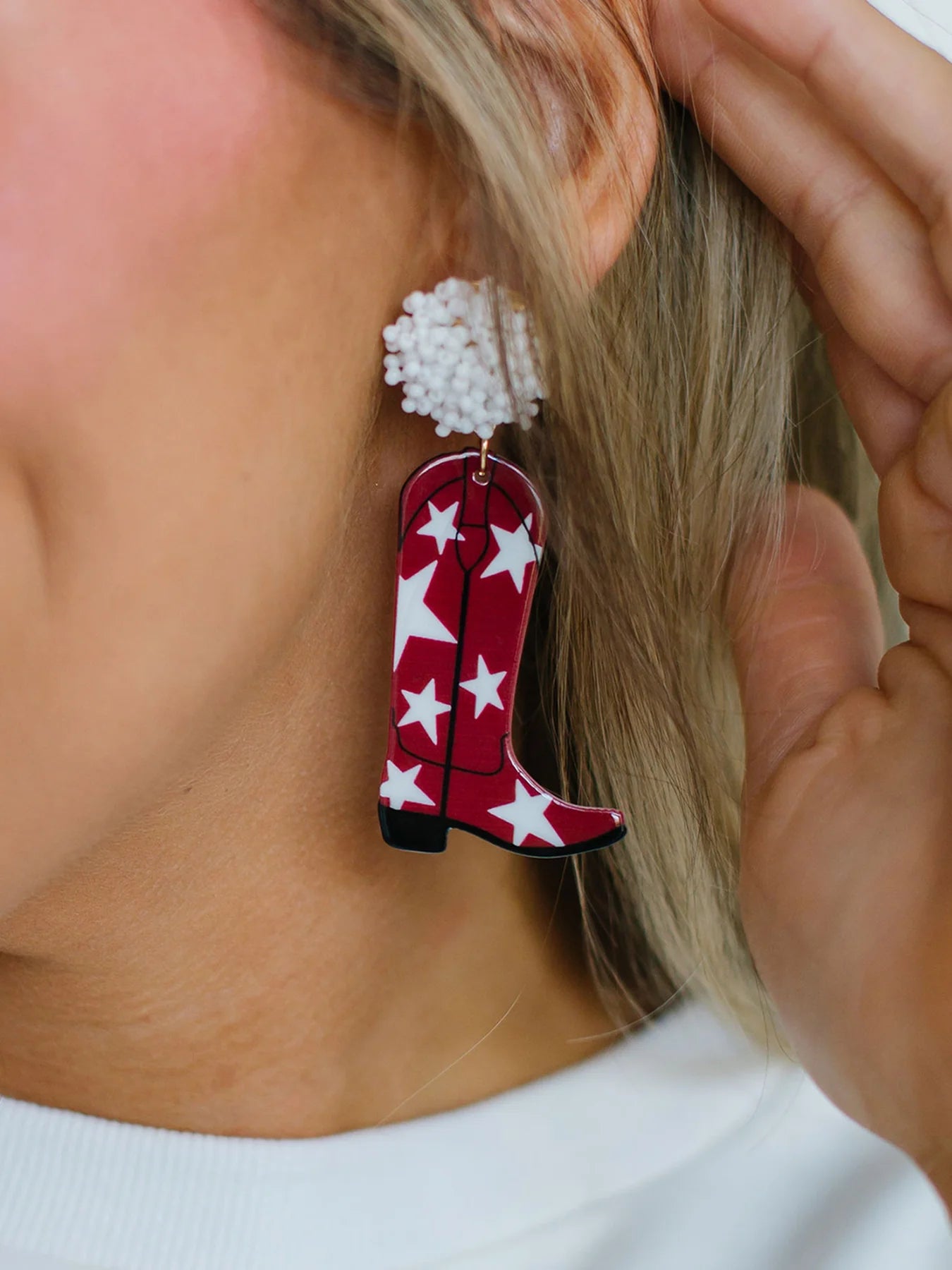 Y'all Star Boots Earrings | Crimson