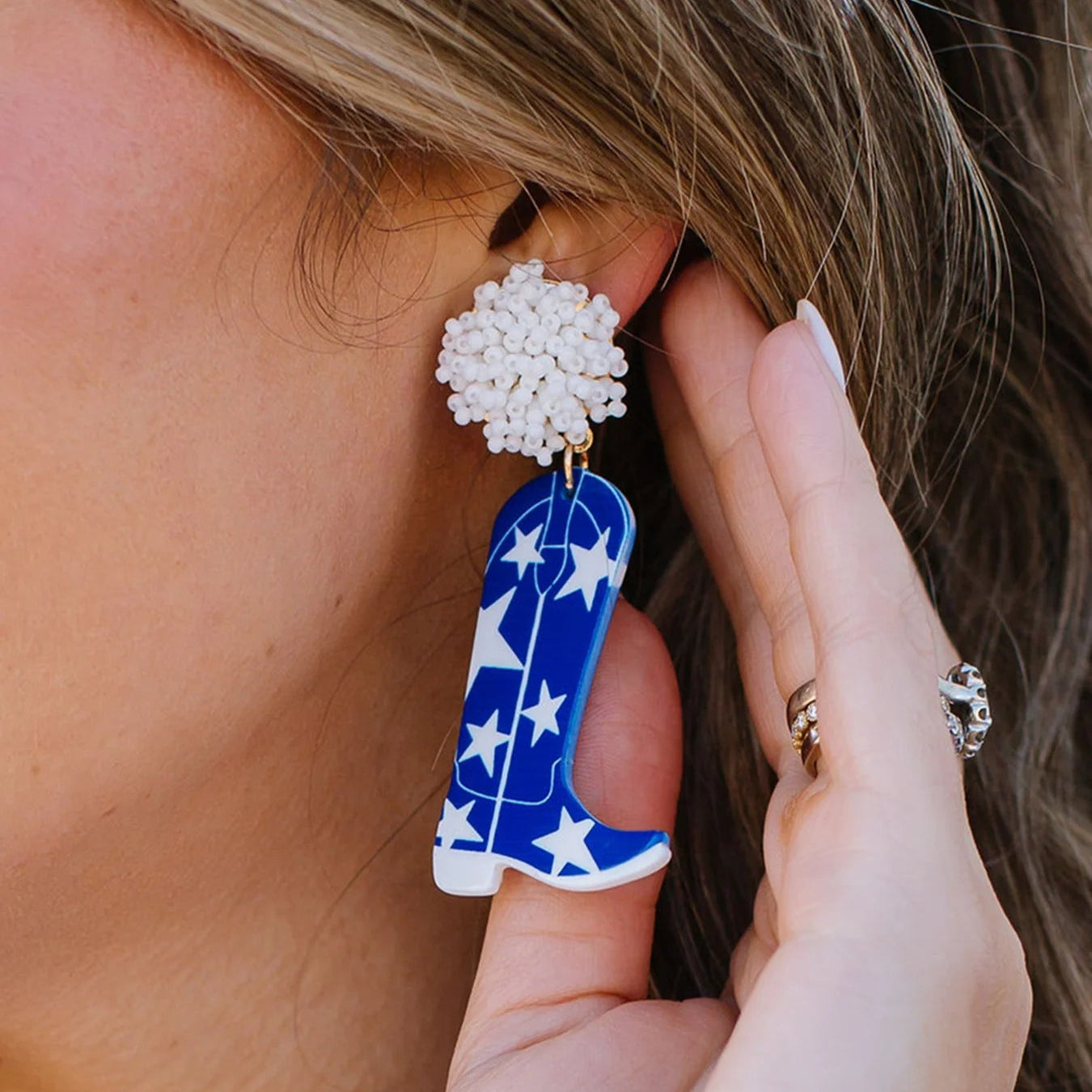 Game Day Cowgirl Boots Blue White Star Memphis Tigers Dallas Cowboys