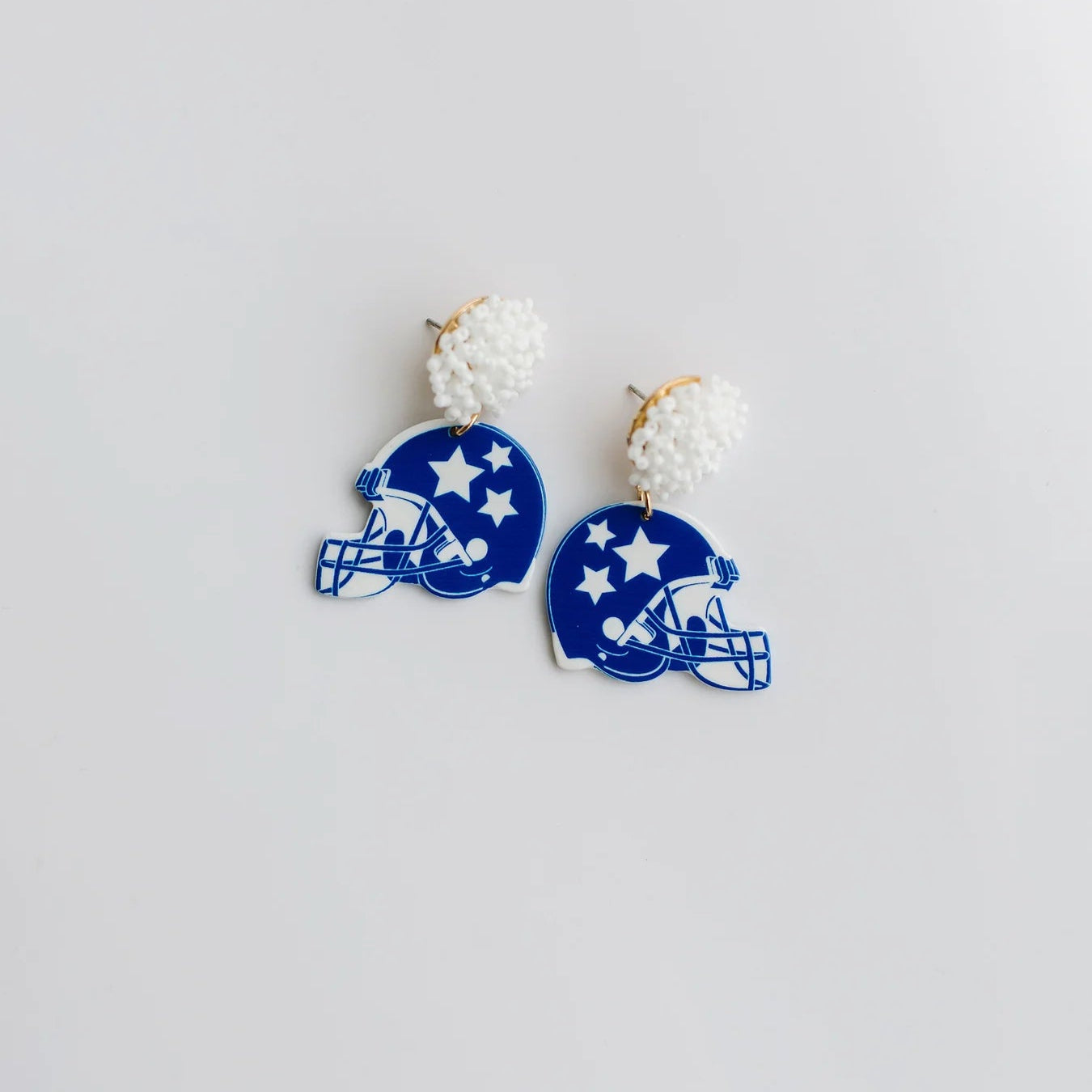 Blue and White Star Helmet Game Day Earrings
