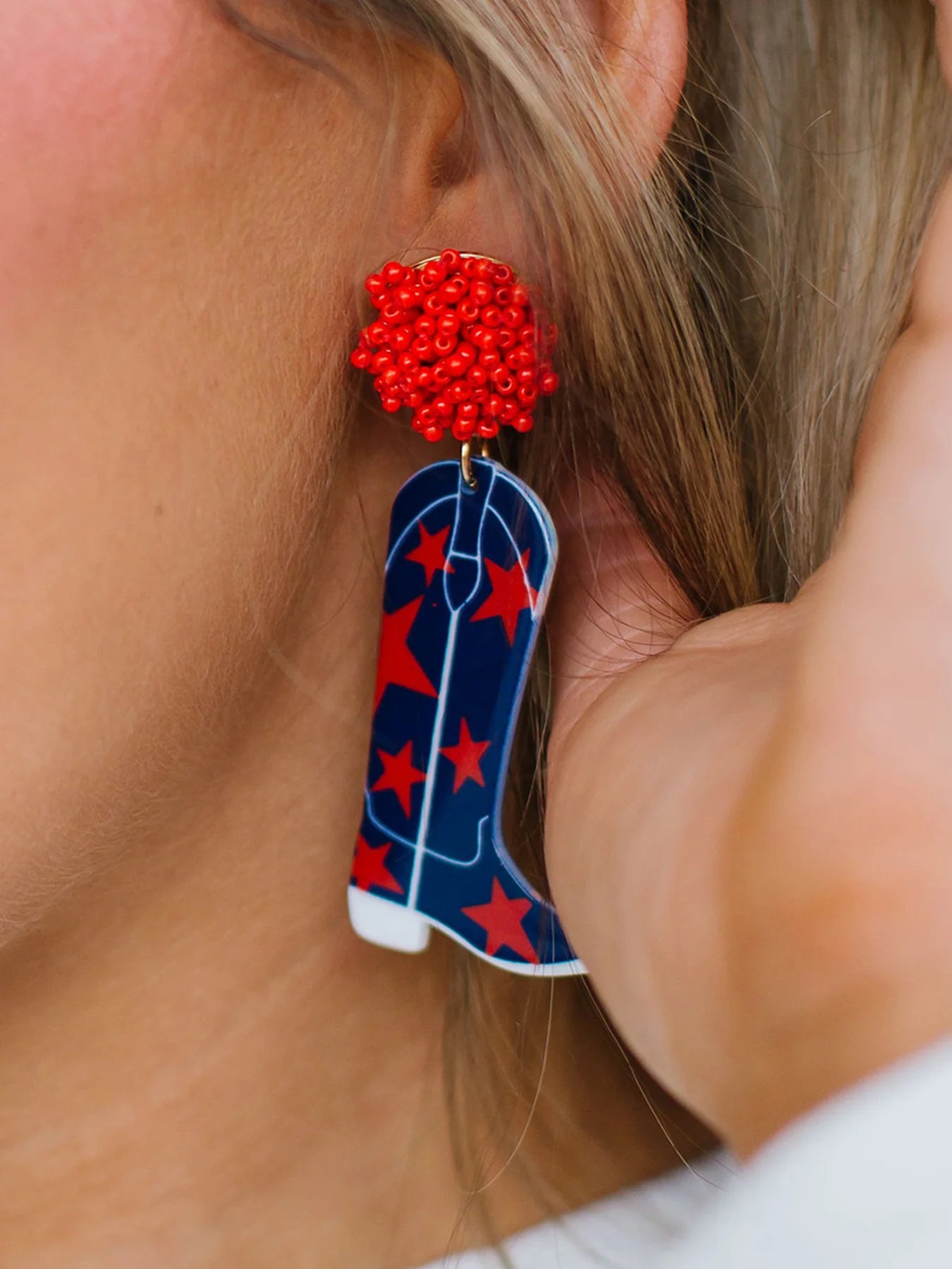 Y'all Star Boots Earrings | Navy & Red