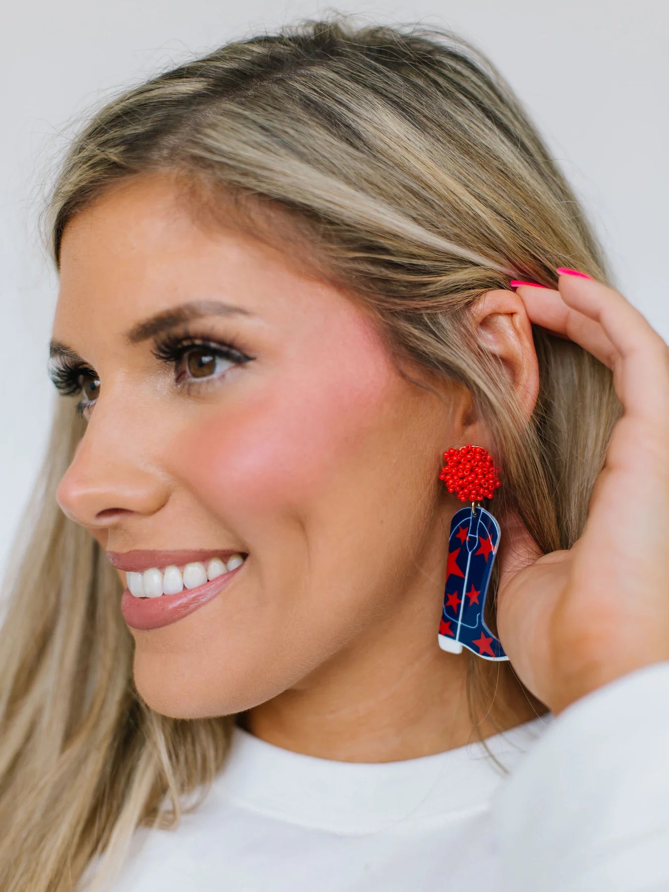 Y'all Star Boots Earrings | Navy & Red