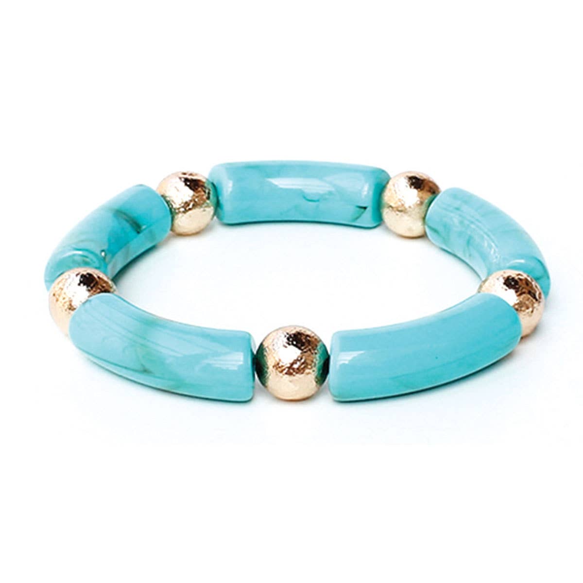 Wrenley Beaded Stretch Bracelet Gold Aqua