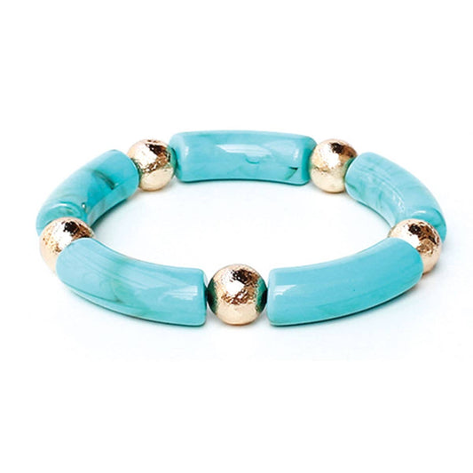 Wrenley Beaded Stretch Bracelet Gold Aqua