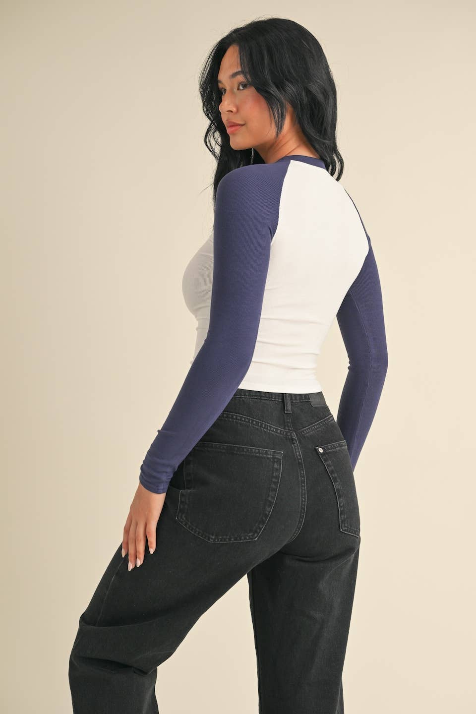 Y2K Raglan Long Sleeve Tee | Navy