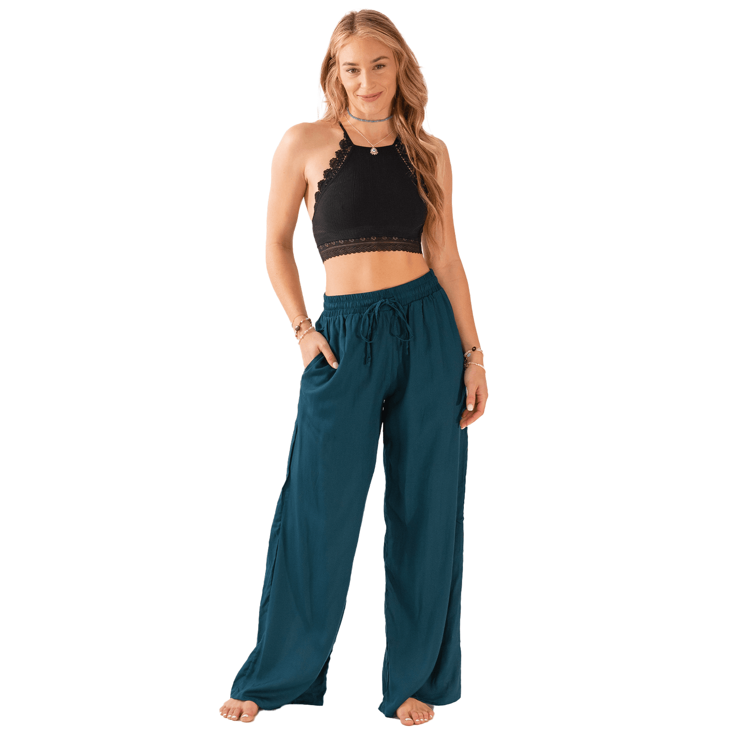 Wide Leg Drawstring Pants | Deep Teal