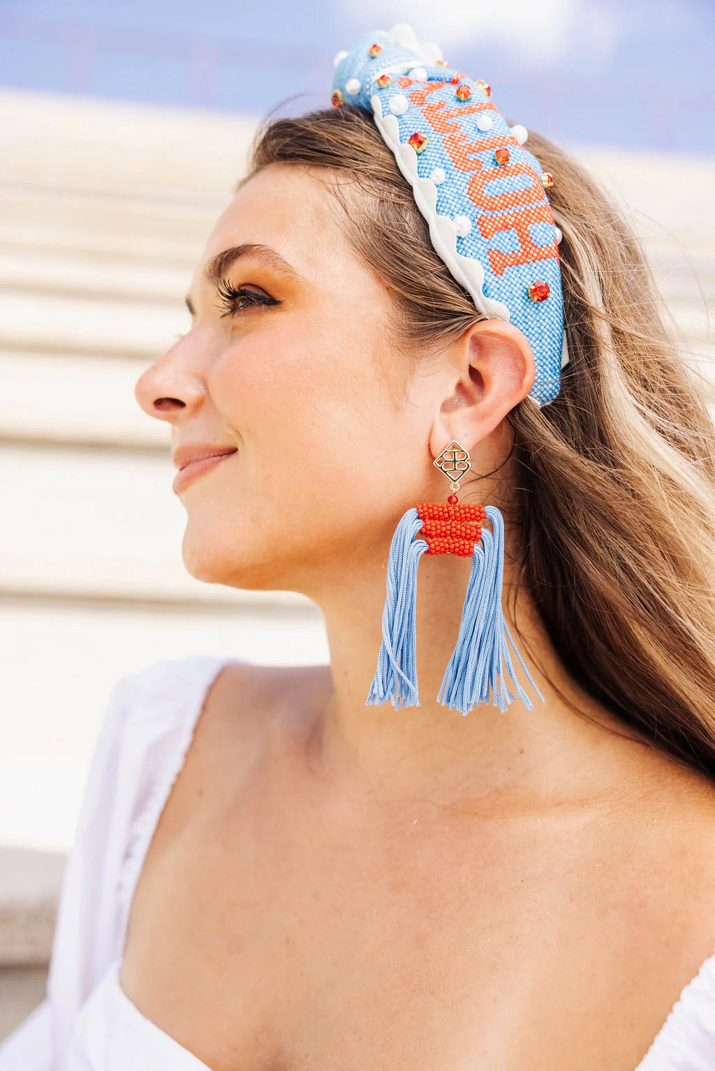 Color Block Tassel Earrings | Powder Blue