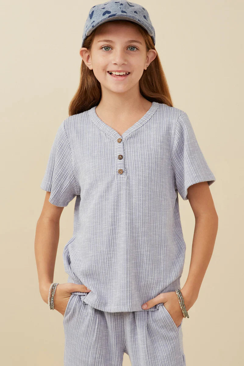 Blue Textured Short Sleeve Casual Tee