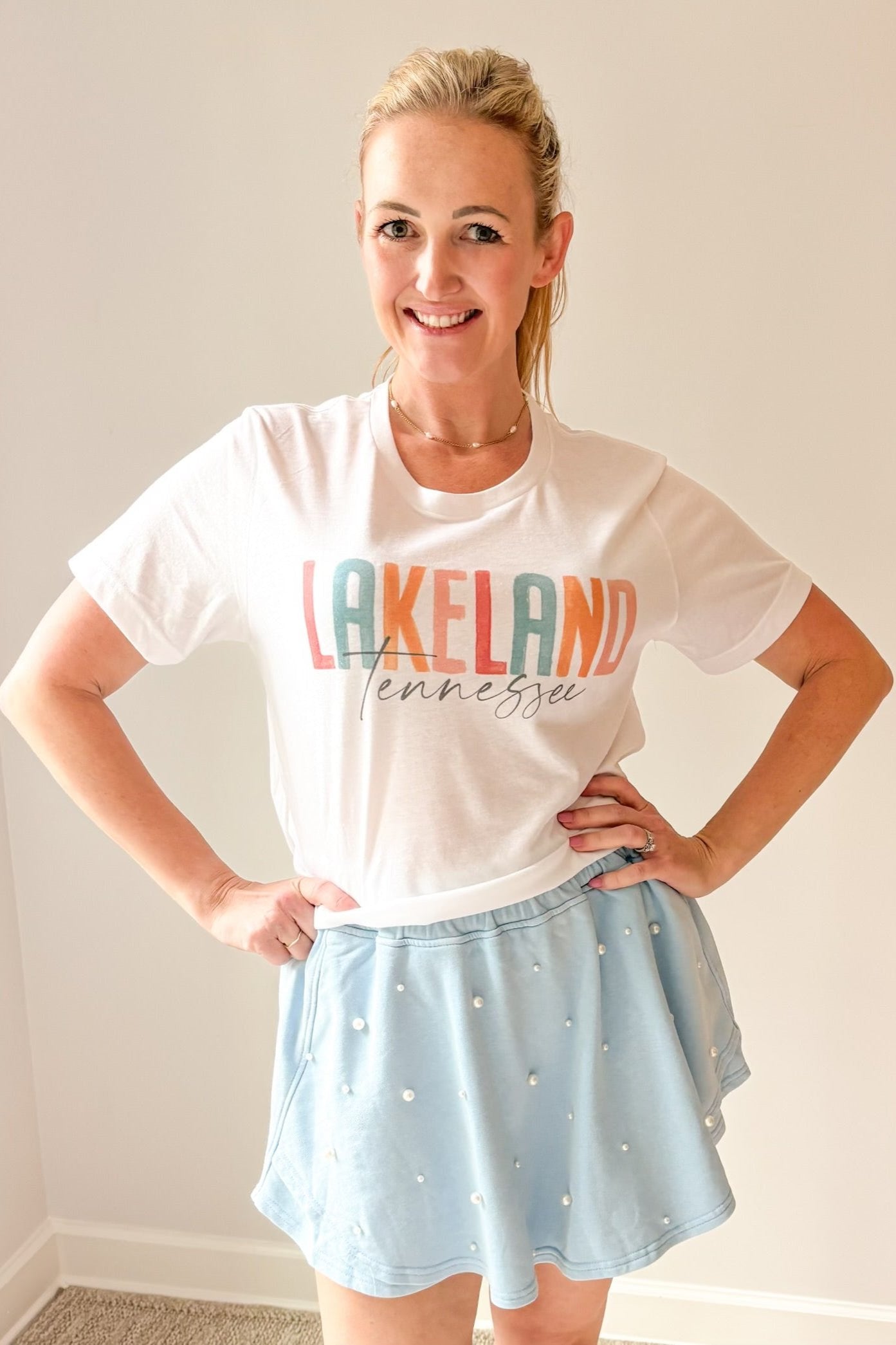 Baby Blue Pearl Embellished Skort