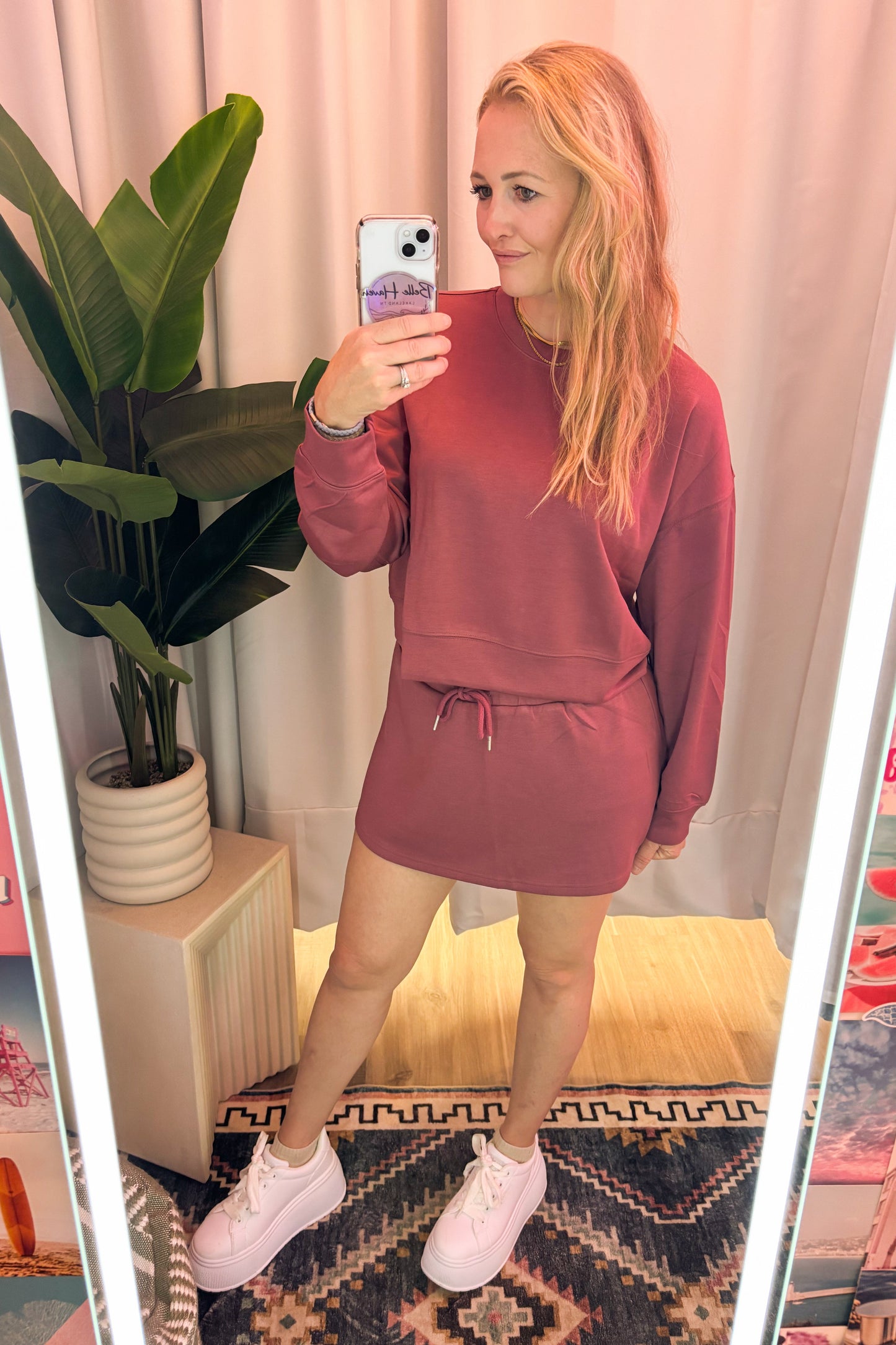 Mauve 2 piece soft jersey knit skort set fall transitional