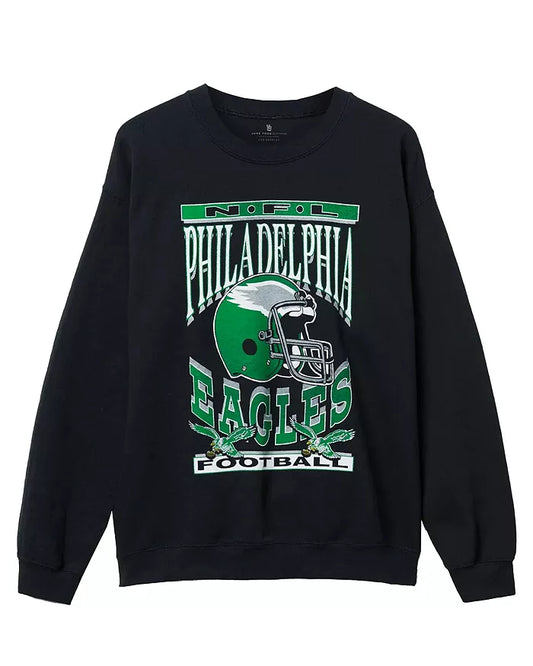 Junk Food Philadelphia Eagles Unisex Crew Vintage Wash Black Sweatshirt