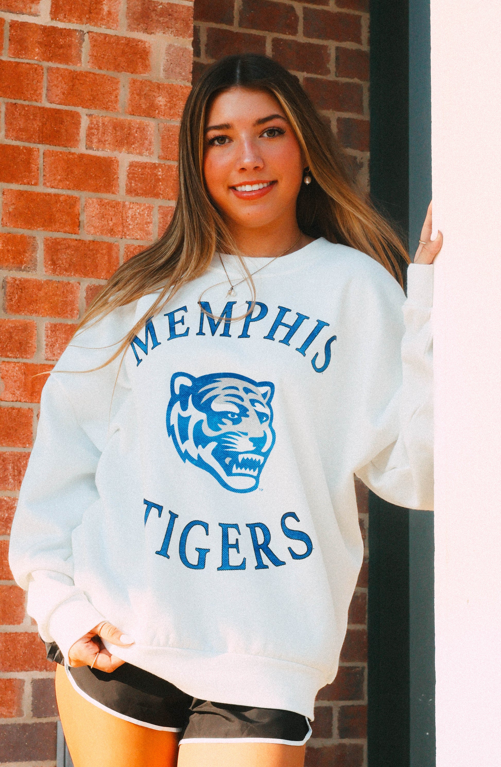 Memphis Tigers Play On Fleece Drop Shoulder Crewneck Pullover