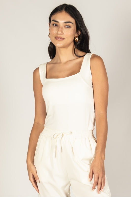 P.Cill Scoop Neck Basic Tank Top in Ivory