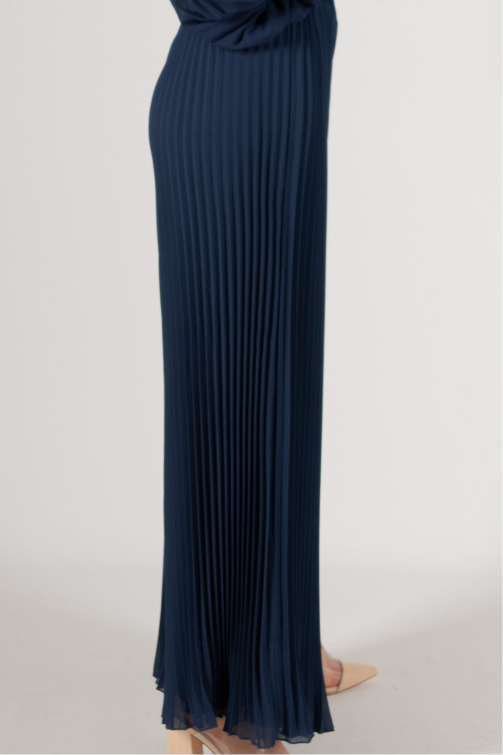 Pleated Chiffon Wide Leg Pants | Navy