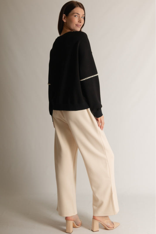Pearl Trimmed Butter Modal Top | Black