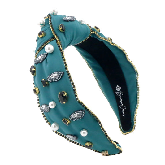 Brianna Cannon Philadelphia Eagles Green Logo Charm Embellished Top Knot Headband