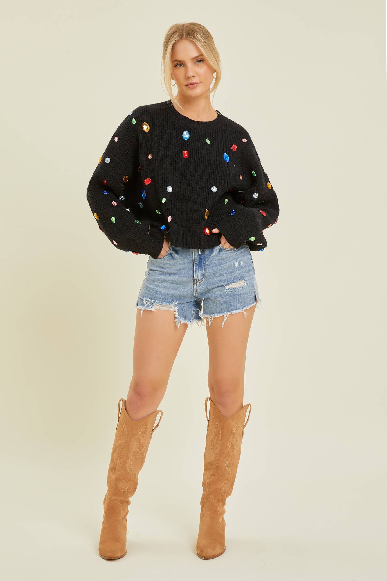She's A Gem Rhinestone Knit Black Sweater