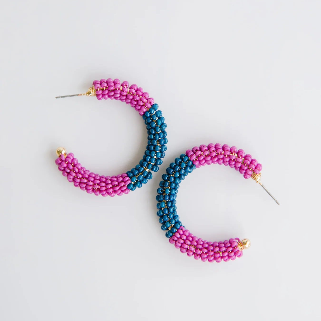 Staci Navy / Plum Beaded Hoop Earrings