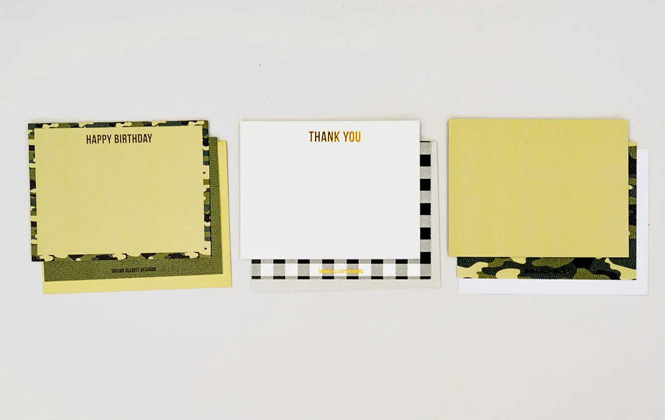 Taylor Elliott Designs Camo/Gingham Boxed Note Card Set