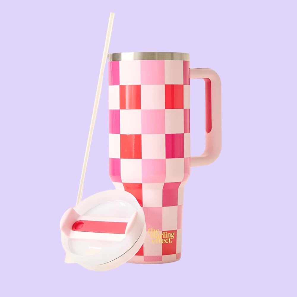 Take Me Everywhere 40oz Pink Red Check Tumbler