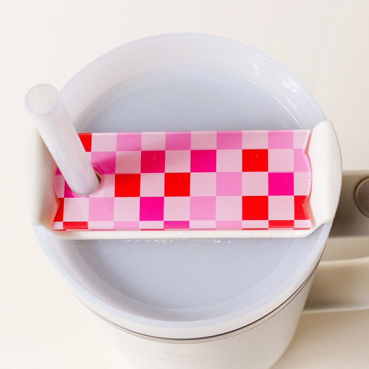 Tumbler Lid Tag Hot Pink Check