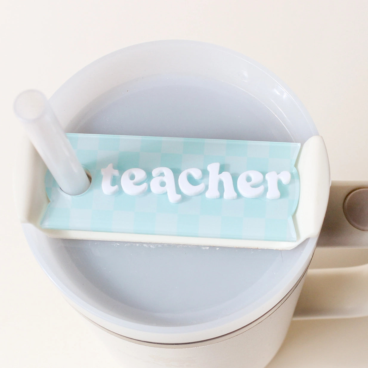 Tumbler Lid Tag Teacher Blue Plaid