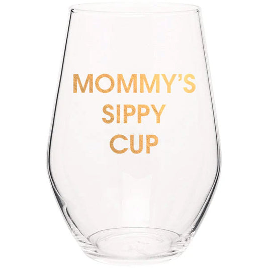 Mommy's Sippy Cup Stemless Wine Glass Gold Foil