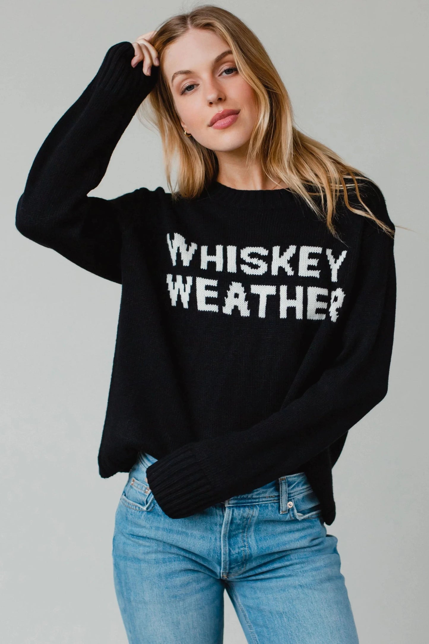 Whiskey Weather Black Knit Relaxed Fit Crew Neck Sweater