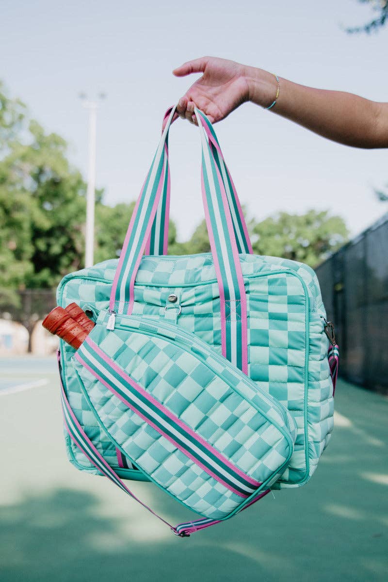 Teal Checkered Pickleball Bag