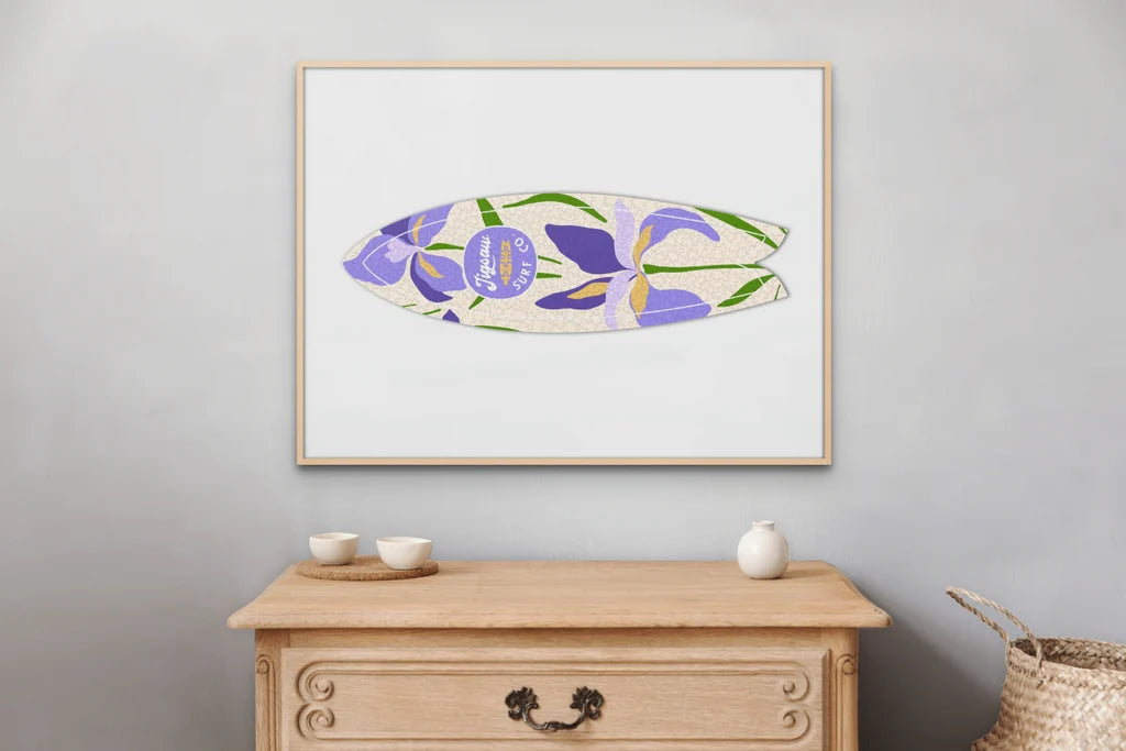 Jigsaw Surf Co Surfboard Puzzle Wall Art | Bearded Iris