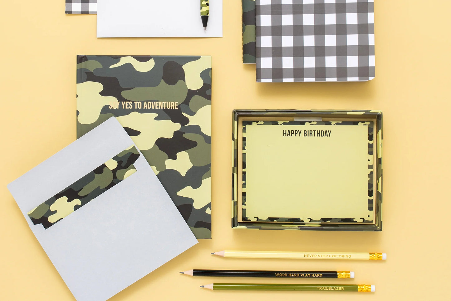 Taylor Elliott Designs Camo / Gingham Gel Pen Set