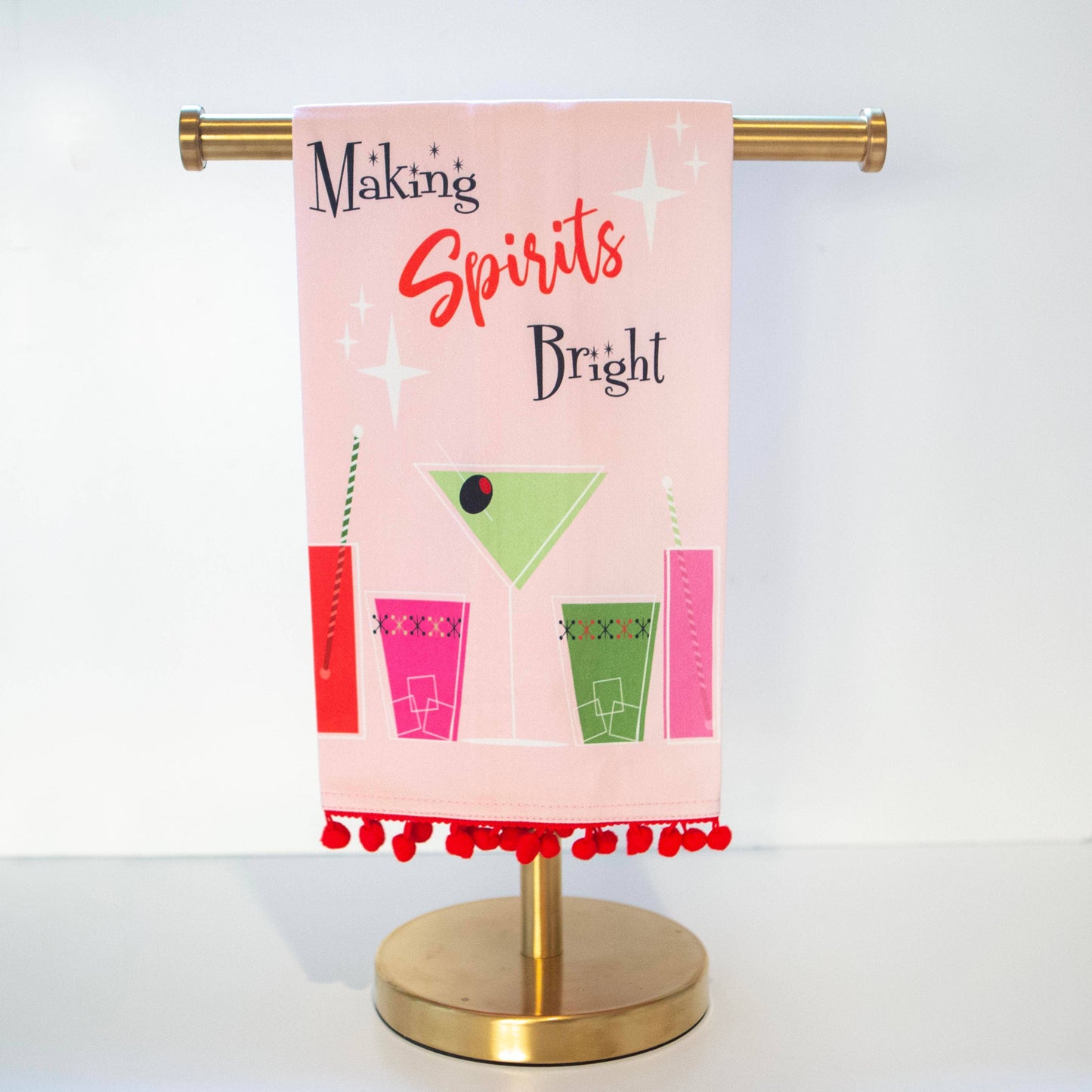 Holiday Cocktail Pink Retro Tea Towel / Bar Towel