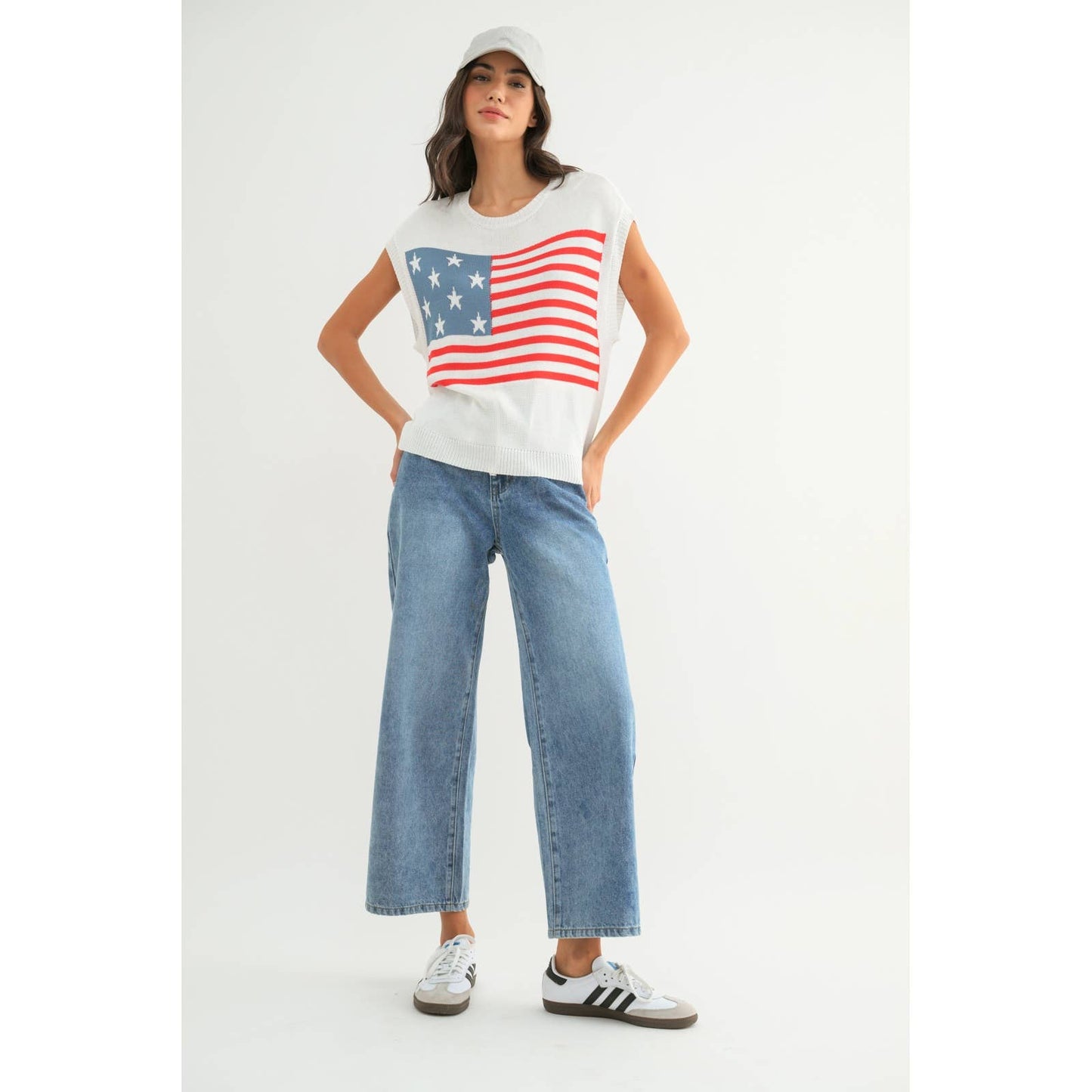 Freedom Tank American Flag Sweater Patriotic Knit Tank Top