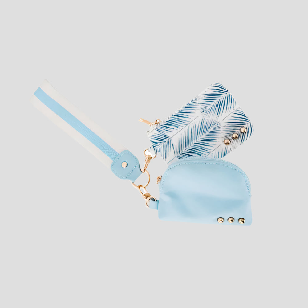 Summer Spritz Dual Pouch Wristlet Sea Mist Blue Palm Branch