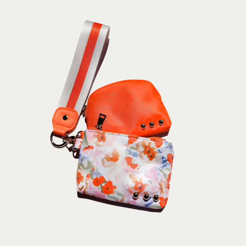 Summer Spritz Dual Pouch Wristlet Watercolor Mango Orange Floral