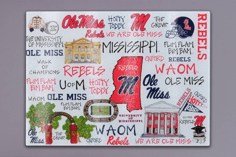Ole Miss Tempered Glass College Gameday Tailgating Serving Board