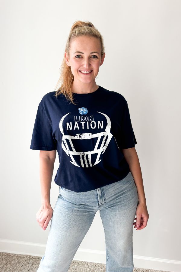 Lion Nation Vintage Helmet Navy Blue Graphic Crew Neck Tee