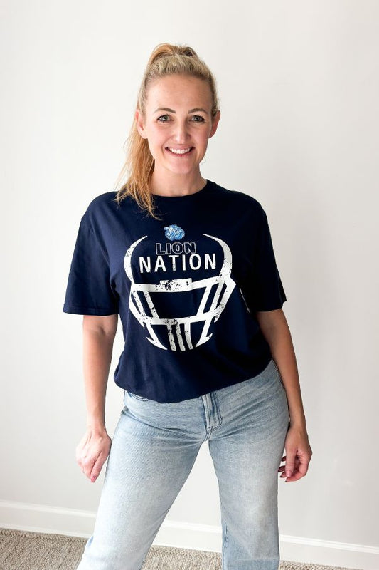 Lion Nation Vintage Helmet Navy Blue Graphic Crew Neck Tee