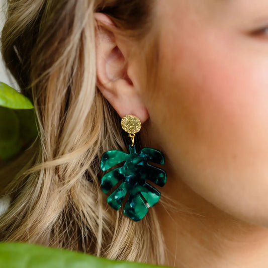 Emerald Green Palm Acrylic Earrings