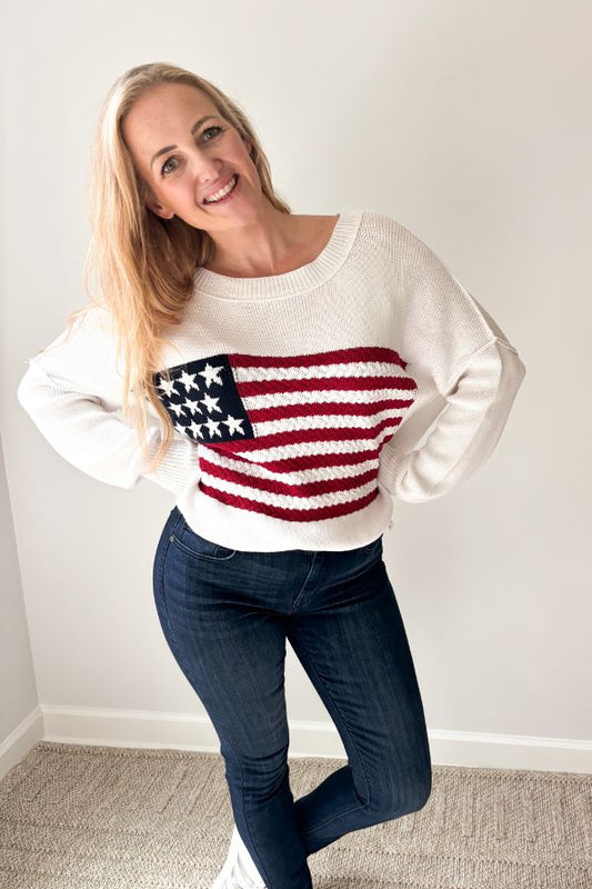 American Flag Patriotic Knit Sweater