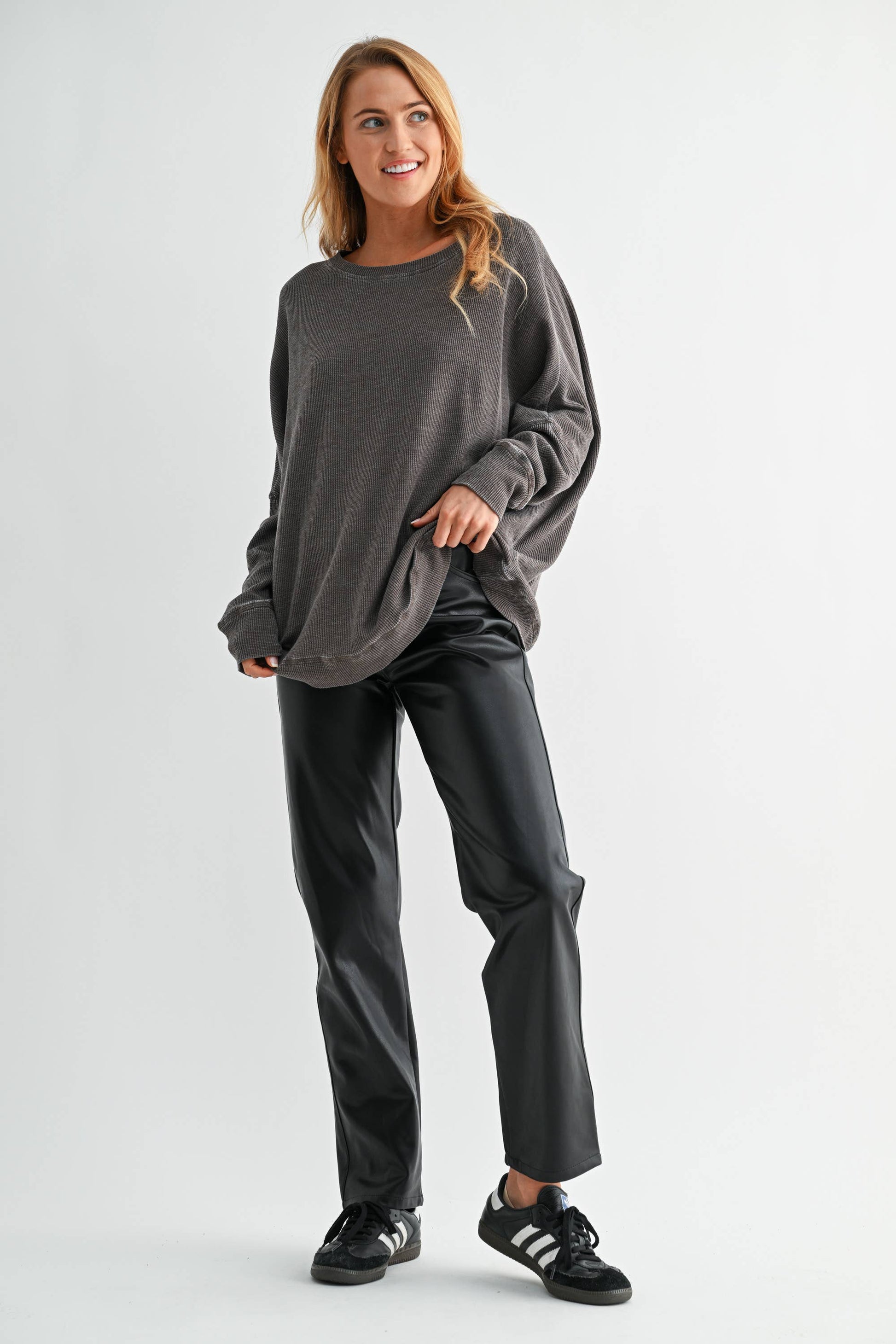 Black Vegan Leather Straight Leg Pants