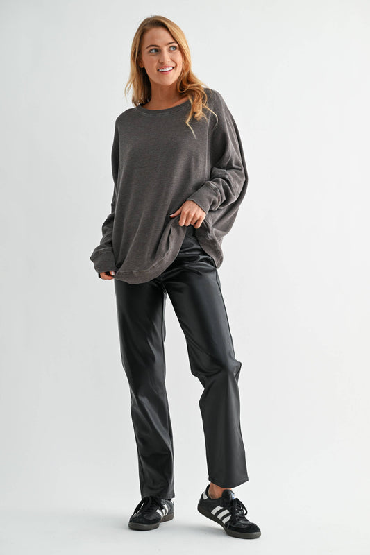 Black Vegan Leather Straight Leg Pants