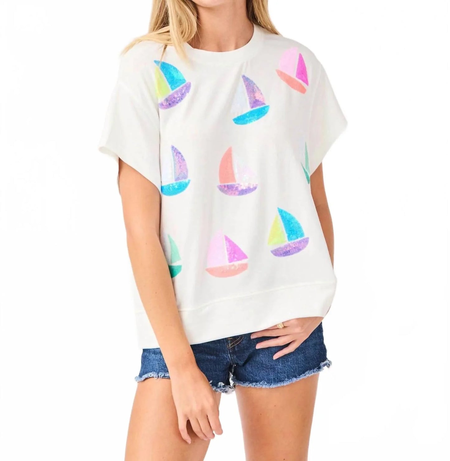 Mary Square Emily Sail Away Sequin Short Sleeve Top