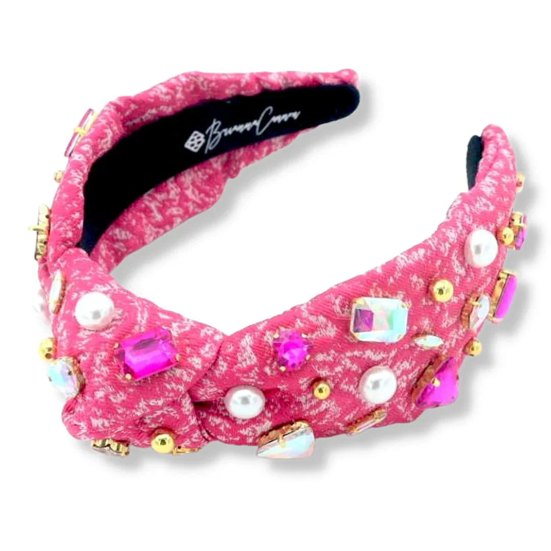 Brianna Cannon Pink Textured Headband with Crystals + Pearls