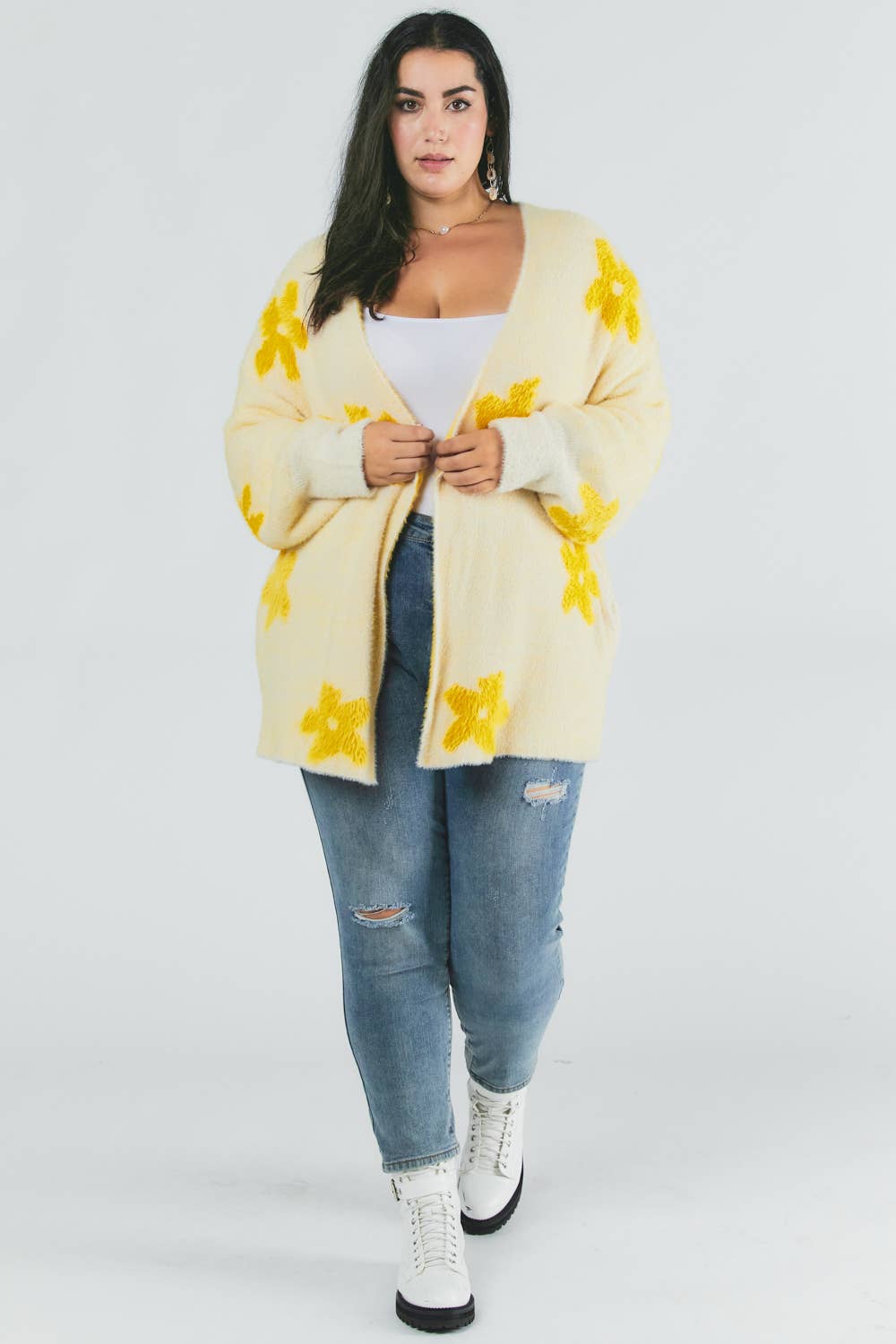 Yellow Floral Soft Fuzzy Fall Sweater