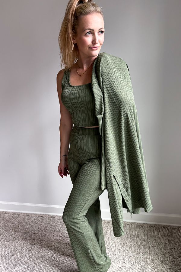 3 Piece Rib Knit Set | Olive